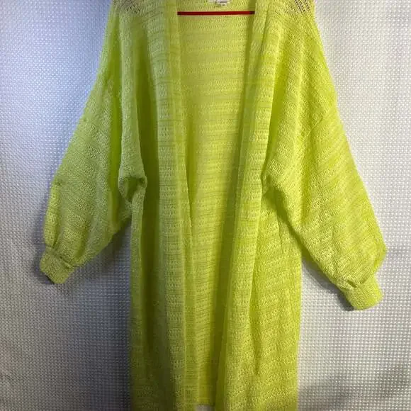 Anthropologie Serenity Neon Lime Green Open Knit Long Cardigan Sweater - Picture 2 of 6